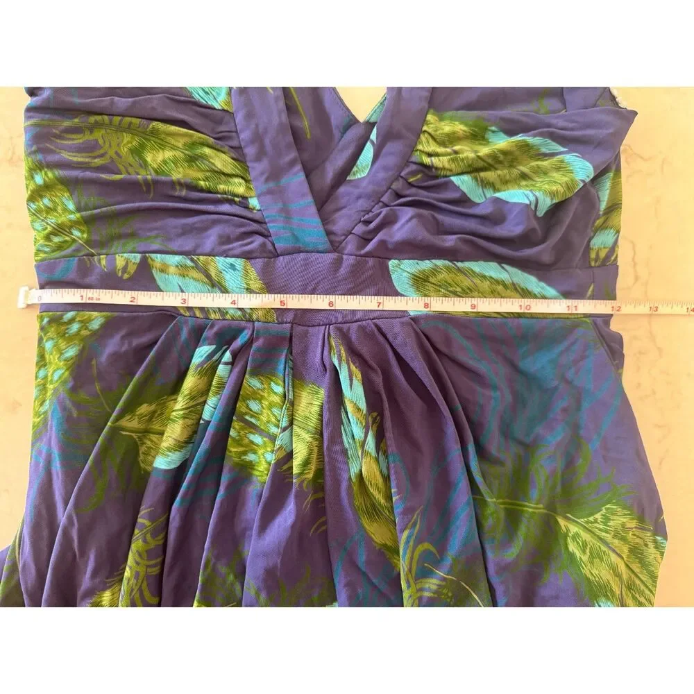 Karen Millen England Peacock Feather Draped Dress | Purple Blue | Small - Picture 7 of 10